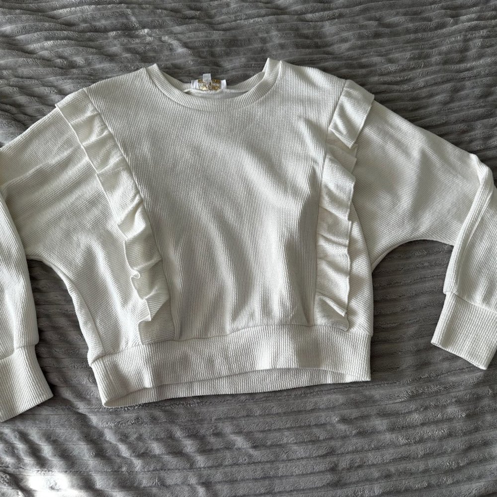 White Sweater with Ruffles - Picture 2 of 2